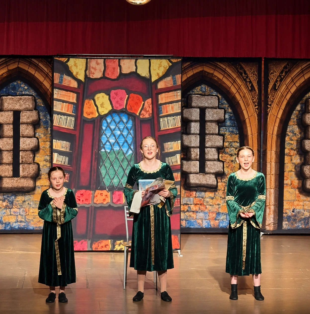 Young performers on stage during an AIM Theatre School production